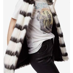 Topshop Black and White Striped Fur Vest